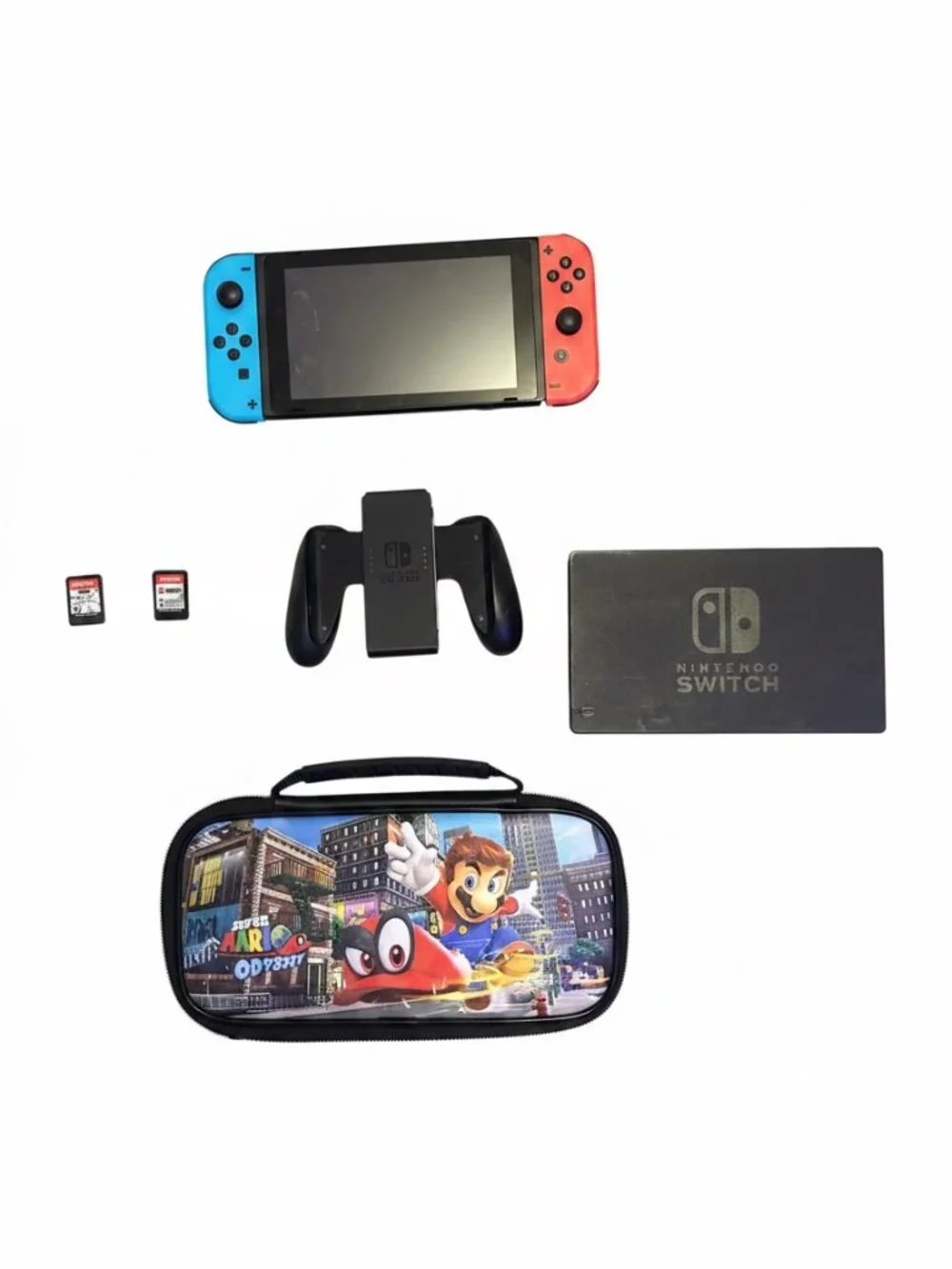 Nintendo Switch Console Bundle Neon Red/Blue Mario Kart 8 & Bros U Deluxe